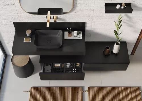 Alsó szekrény, AREZZO design MONTEREY 80 cm-es alsószekrény 1 fiókkal matt fekete színben, szifon