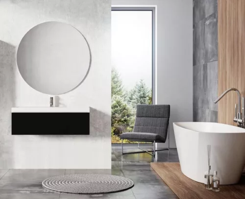 Alsó szekrény, AREZZO design MONTEREY 80 cm-es alsószekrény 1 fiókkal Matt fekete színben, szifon