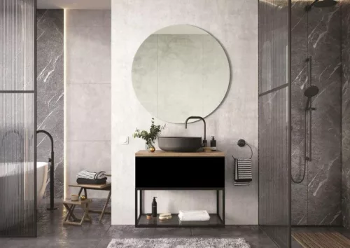 Alsó szekrény, AREZZO design MONTEREY 80 cm-es alsószekrény 1 fiókkal Matt fekete színben, szifon