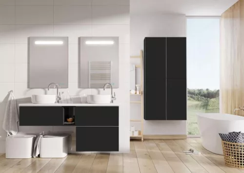 Alsó szekrény, AREZZO design MONTEREY 80 cm-es alsószekrény 1 fiókkal Matt fekete színben, szifon