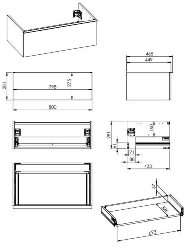 Alsó szekrény, AREZZO design MONTEREY 80 cm-es alsószekrény 1 fiókkal Mf. antracit színben, szifo