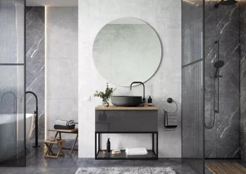 Alsó szekrény, AREZZO design MONTEREY 80 cm-es alsószekrény 1 fiókkal Mf. antracit színben, szifo