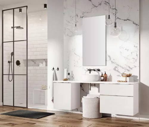 Alsó szekrény, AREZZO design MONTEREY 80 cm-es alsószekrény 2 fiókkal Matt Fehér színben, szifonk