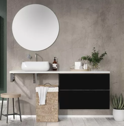 Alsó szekrény, AREZZO design MONTEREY 80 cm-es alsószekrény 2 fiókkal Matt fekete színben, szifon