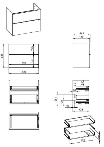 Alsó szekrény, AREZZO design MONTEREY 80 cm-es alsószekrény 2 fiókkal Matt fekete színben, szifon