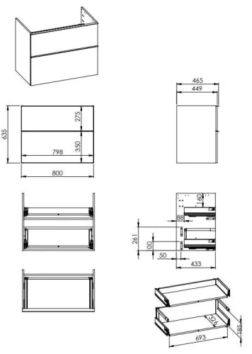 Alsó szekrény, AREZZO design MONTEREY 80 cm-es alsószekrény 2 fiókkal Matt Kék színben, szifonkiv