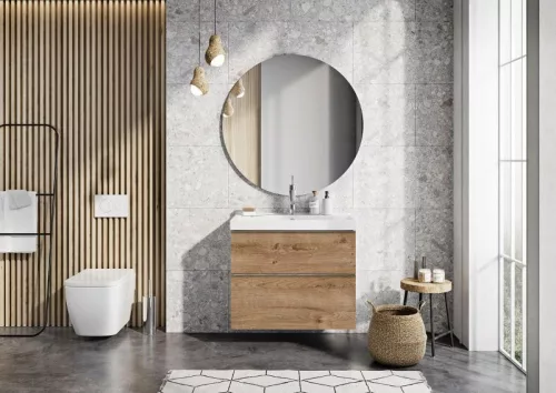 Alsó szekrény, AREZZO design MONTEREY 80 cm-es alsószekrény 2 fiókkal, Canela tölgy színben,szifo