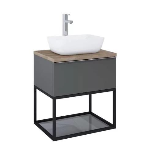 Alsó szekrény, AREZZO design MONTEREY alsó polcos fekete fémkeret 60, grafit szürke üvegpolccal