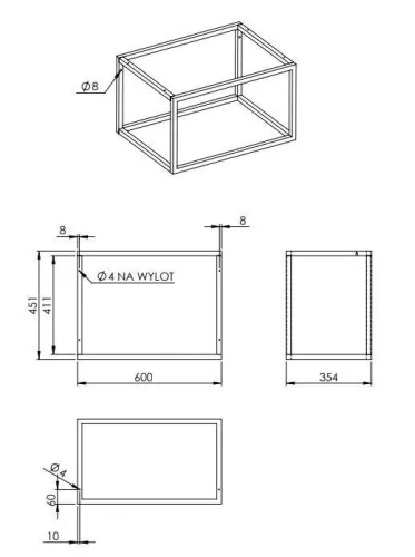 Alsó szekrény, AREZZO design MONTEREY alsó polcos fekete fémkeret 60, grafit szürke üvegpolccal