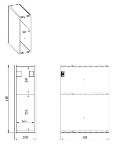 Alsó szekrény, AREZZO design MONTEREY Duo 20 cm-es nyitott elem Matt fekete színben
