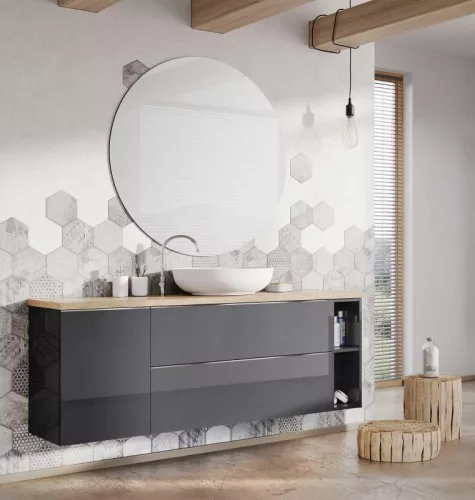 Alsó szekrény, AREZZO design MONTEREY Duo 20 cm-es nyitott elem Mf. antracit színben