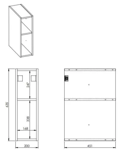 Alsó szekrény, AREZZO design MONTEREY Duo 20 cm-es nyitott elem Mf. antracit színben