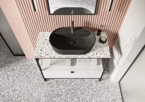 Mosdópult, AREZZO design TERRAZZO márvány mosdópult 140/46/2 mix matt