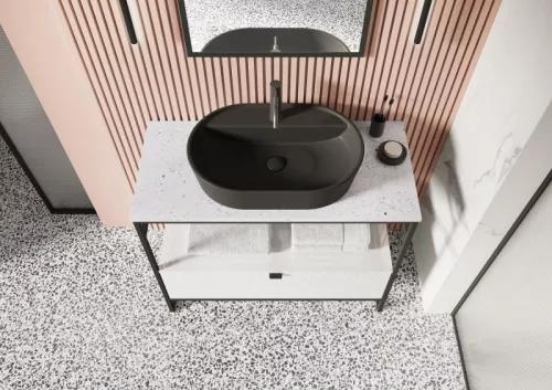 Mosdópult, AREZZO design TERRAZZO márvány mosdópult 60/46/2 fehér matt