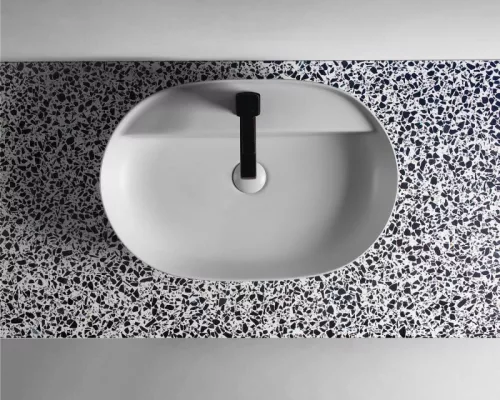 Mosdópult, AREZZO design TERRAZZO márvány mosdópult 90/49,4/2 fekete matt