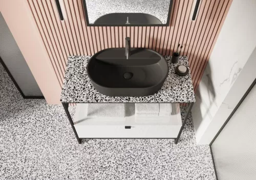 Mosdópult, AREZZO design TERRAZZO márvány mosdópult 90/49,4/2 fekete matt
