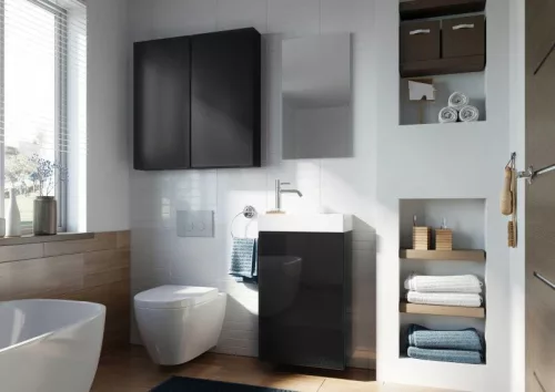 Alsó szekrény, AREZZO design MINI 40 1 ajtós mf fekete (alsószekrény + mosdó)