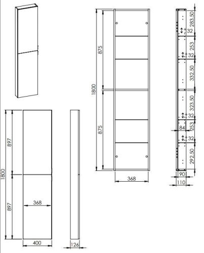 Álló szekrény, AREZZO design univerzális állószekrény bármely modellhez 40 cm-es, 2 ajtós, (12,6)