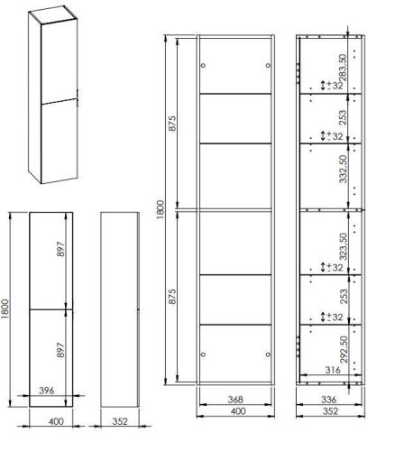 Álló szekrény, AREZZO design univerzális állószekrény bármely modellhez 40 cm-es, 2 ajtós, mf feh