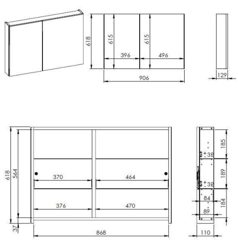 Felső szekrény, AREZZO design Tükrös szekrény BASIC 90,2 ajtó