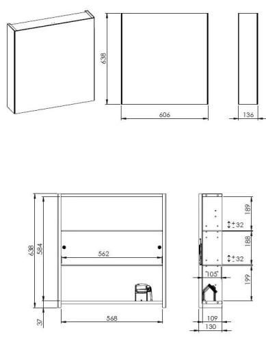Felső szekrény, AREZZO design Tükrös szekrény MEDIUM 60,1 ajtó + TECHNOBOX