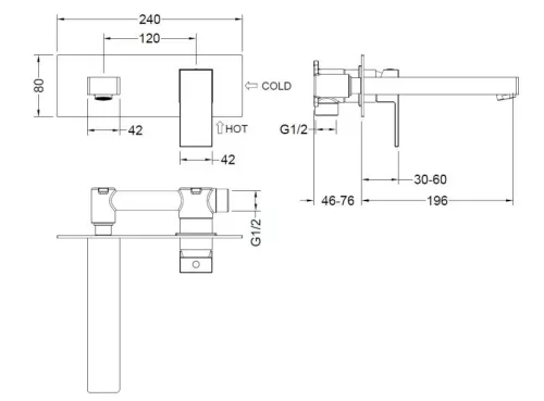 Mosdó csaptelep, AREZZO design CUBEFIELD fali mosdó csaptelep, szálcsiszolt arany AR-4403G