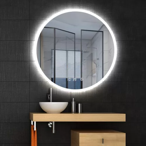 Tükör, AREZZO design LED okos tükör 100 cm-es kerek+állítható fényerő,páramentesítő funkció,óra,h