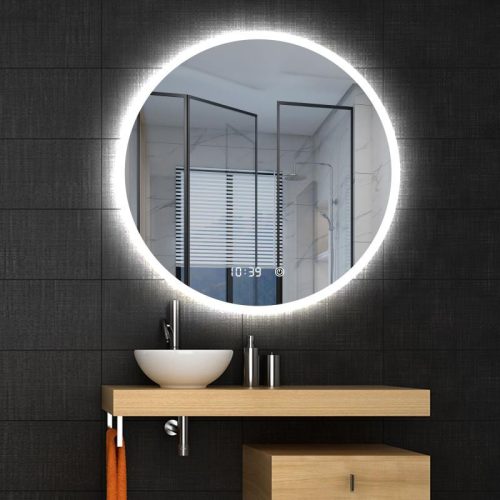 Tükör, AREZZO design LED okos tükör 80 cm-es kerek+állítható fényerő,páramentesítő funkció,óra,hő
