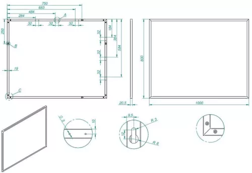 Tükör, AREZZO design Fordítható tükör keretben 100/80, fekete,19 mm, fordítható