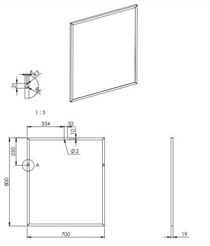 Tükör, AREZZO design Keretes tükör 70/80, fekete, 19 mm