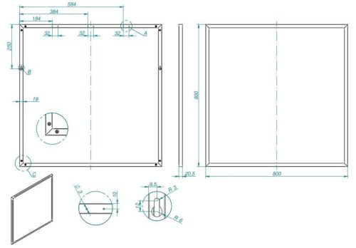 Tükör, AREZZO design Keretes tükör 80/80, fekete, 19 mm