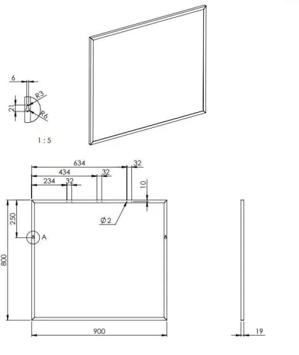 Tükör, AREZZO design Keretes tükör 90/80, fekete, 19 mm