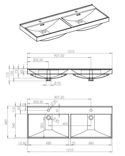 Mosdó, AREZZO design MAXXI 120 cm-es dupla mosdó