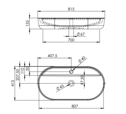 Mosdó, AREZZO design pultra ültethető mosdó BABETTE 82X41 matt fekete