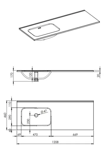 Mosdó, AREZZO design SKAPPA 120 cm-es mosdó (60+60) balos CSAPLYUK NÉLKÜL
