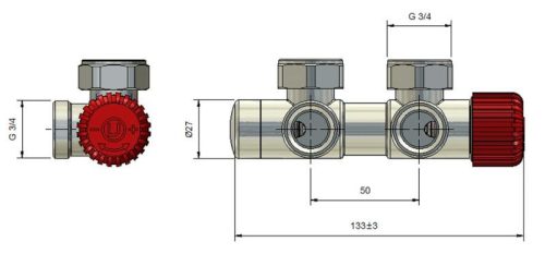 Radiátor szelep, AREZZO design DUOPEX/TWINS radiátor szelep fekete, jobb AR-DUOPEX-B-R