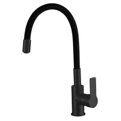   Mosogató csaptelep, Aqualine LORE mosogató csaptelep 1106-70B, flexibilis kifolyóval, fekete