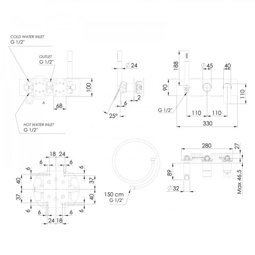 Falba süllyesztett csaptelep, Sapho SPY falba süllyesztett csaptelep PY52/19 zuhanyszettel, matt