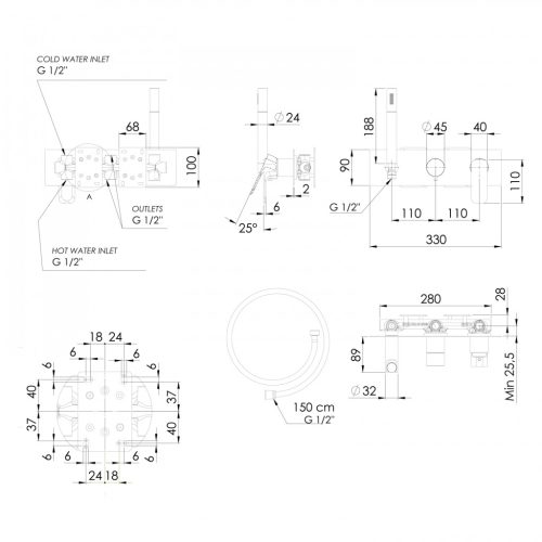 Falba süllyesztett csaptelep, Sapho SPY falba süllyesztett csaptelep PY53/14  zuhanyszettel, matt