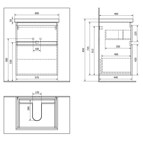 Alsó szekrény, Aqualine ALTAIR AI660 mosdótartó szekrény, 57x72,5x45cm, matt fekete