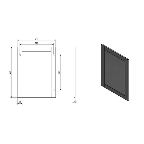 Tükör, Aqualine FAVOLO FV090 keretes tükör, 70x90cm, matt fehér