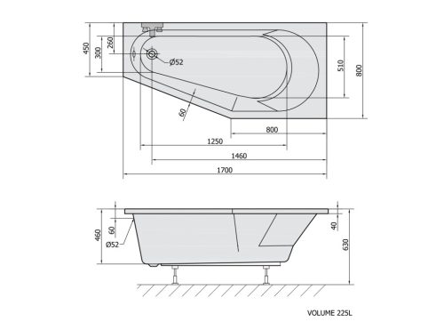 Kád, Sapho POLYSAN TIGRA 90611.21 aszimmetrikus kád, jobbos, 170x80x46cm, matt fekete