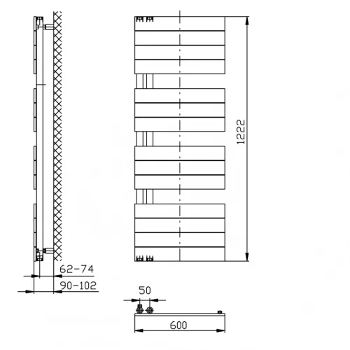 Egyenes radiátor, Aqualine MILI DC626T fürdőszobai radiátor, 600x1222mm, matt fekete