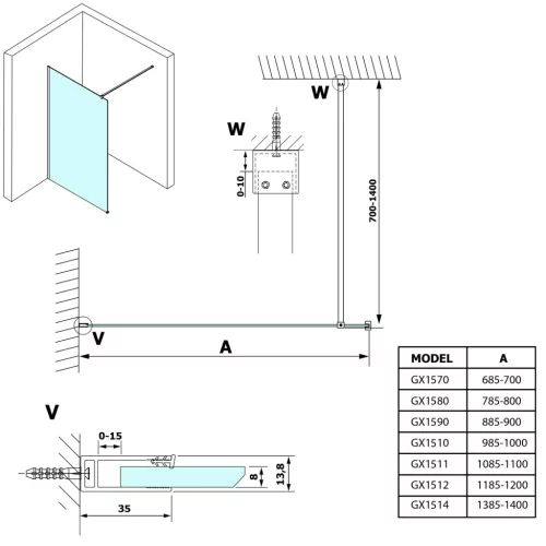 Walk-in, Sapho GELCO VARIO GX1514 Walk-In zuhanyfal, 1400x2000mm, Nordic üveg