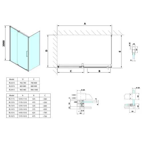 Zuhanykabin, Sapho ROLLS LINE RL1215RL3415 szögletes zuhanykabin 1200x1000mm, balos/jobbos