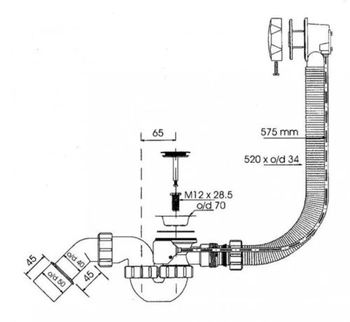Le-és túlfolyó, Wellis AK00431 Le-és túlfolyó szett rövid V2