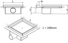 Padlóösszefolyó, Roltechnik RRF-S rozsdamentes, szögletes, burkolható zuhanyfolyóka 20x20