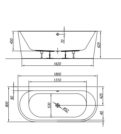 Kád, Kolpa San 574370 Dream SP 180x80 falhoz állítható fürdőkád, jobbos kivitel