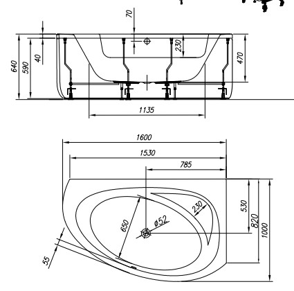 Kád, Kolpa San 574730 Libretto 160x100 beépíthető asszimmetrikus sarok kádtest, balos