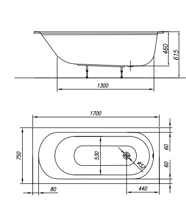 Kád, Kolpa San 705340 Betty E2 Slim 170x75 beépíthető fürdőkád